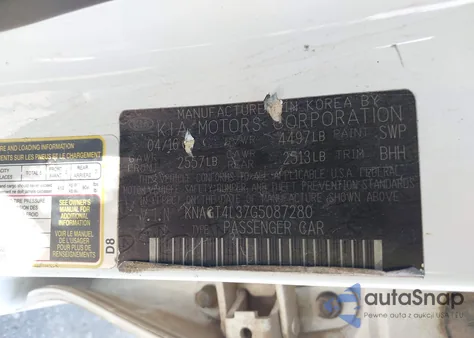 2016 Kia Optima Lx из США, поврежденный, VIN KNAGT4L37G5087280